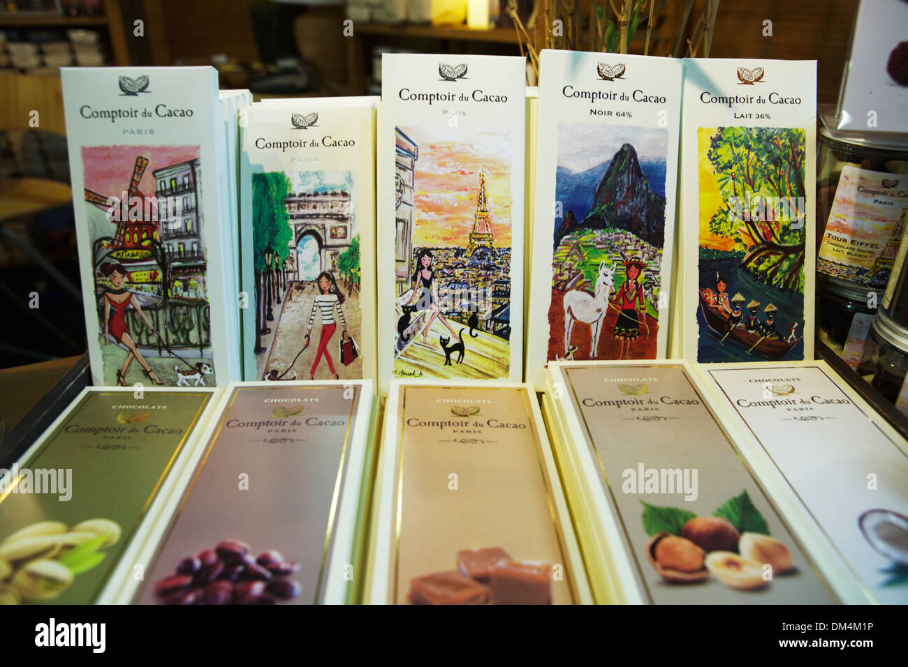Comptoir du Cacao Parigi Francia. Display del cioccolato francese. Foto Stock