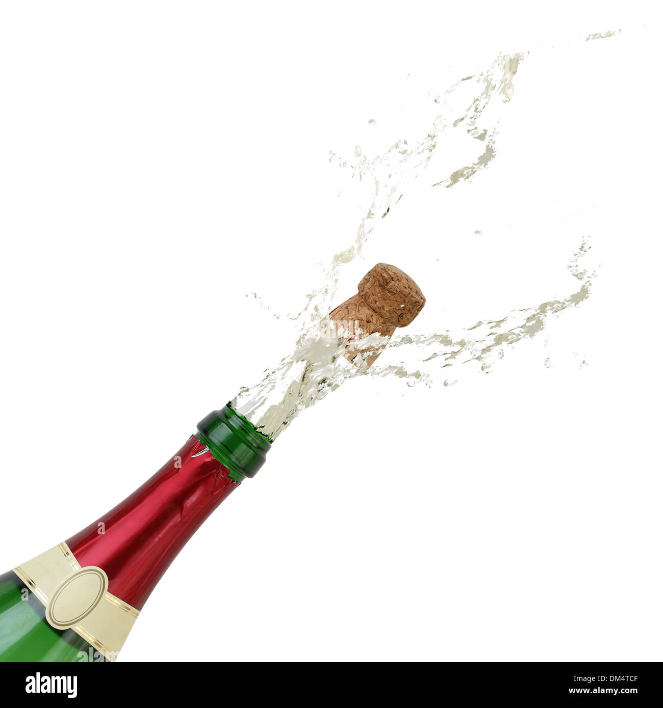 Champagne schizzi fuori della bottiglia per la Vigilia di Capodanno, un party o un compleanno Foto Stock