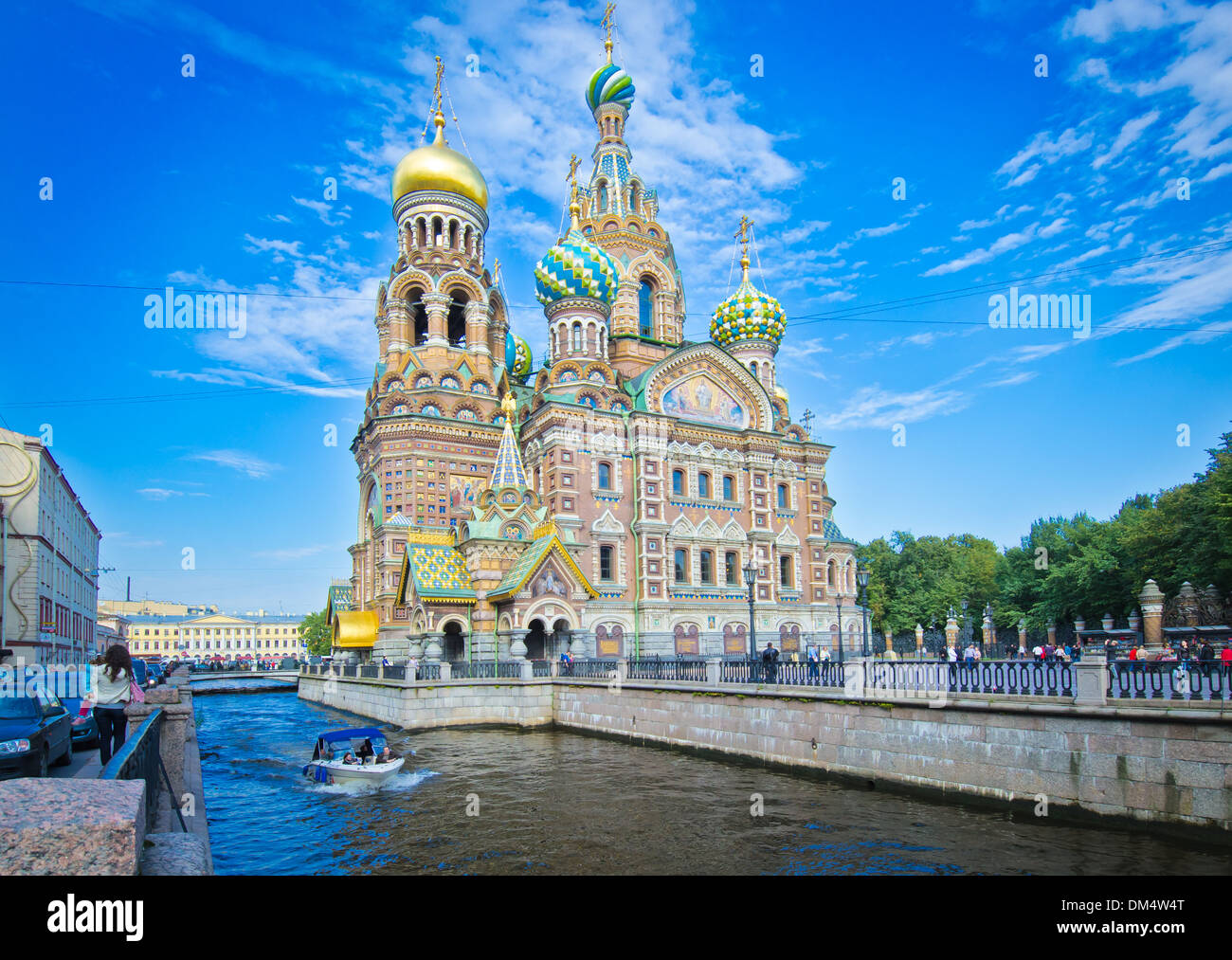 Russo e Chiesa del Sangue versato a San Pietroburgo Foto Stock
