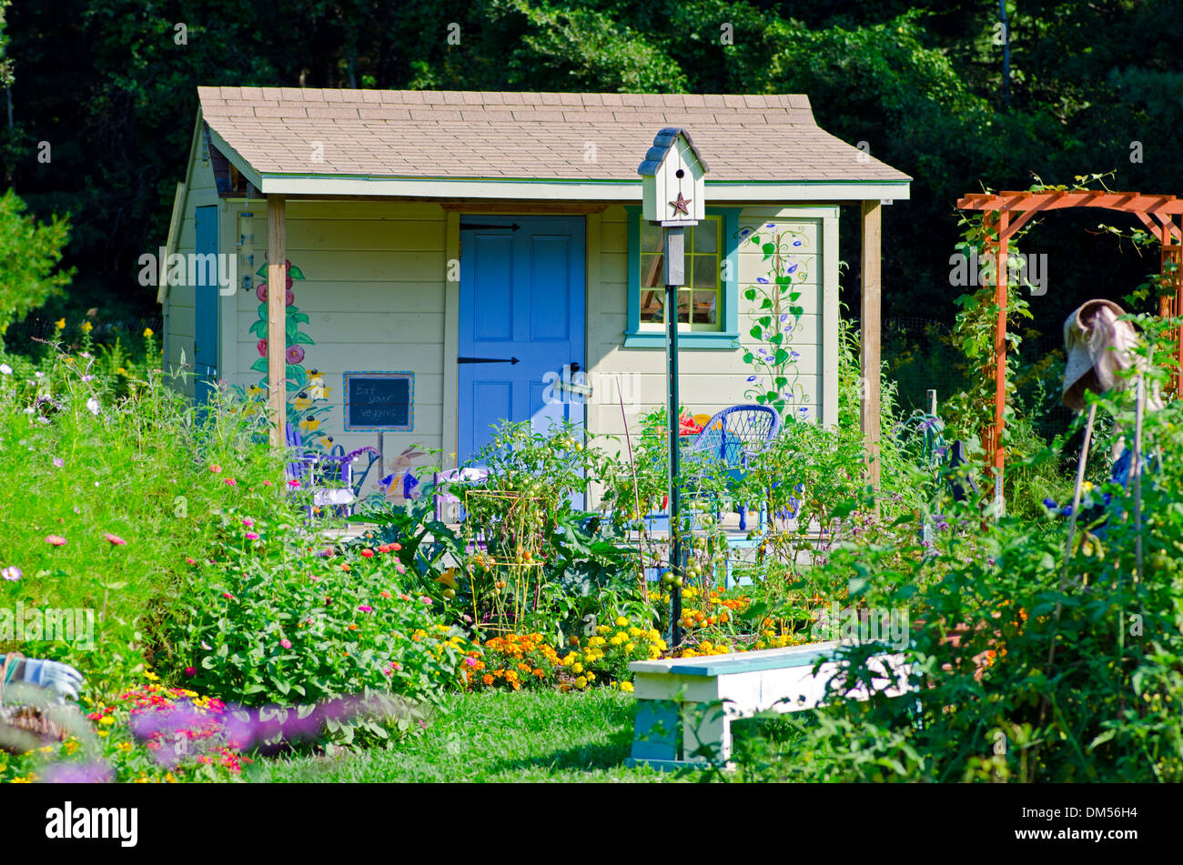 Comunità Garden fantasioso capannone per il campo dei bambini, Yarmouth ME, USA Foto Stock