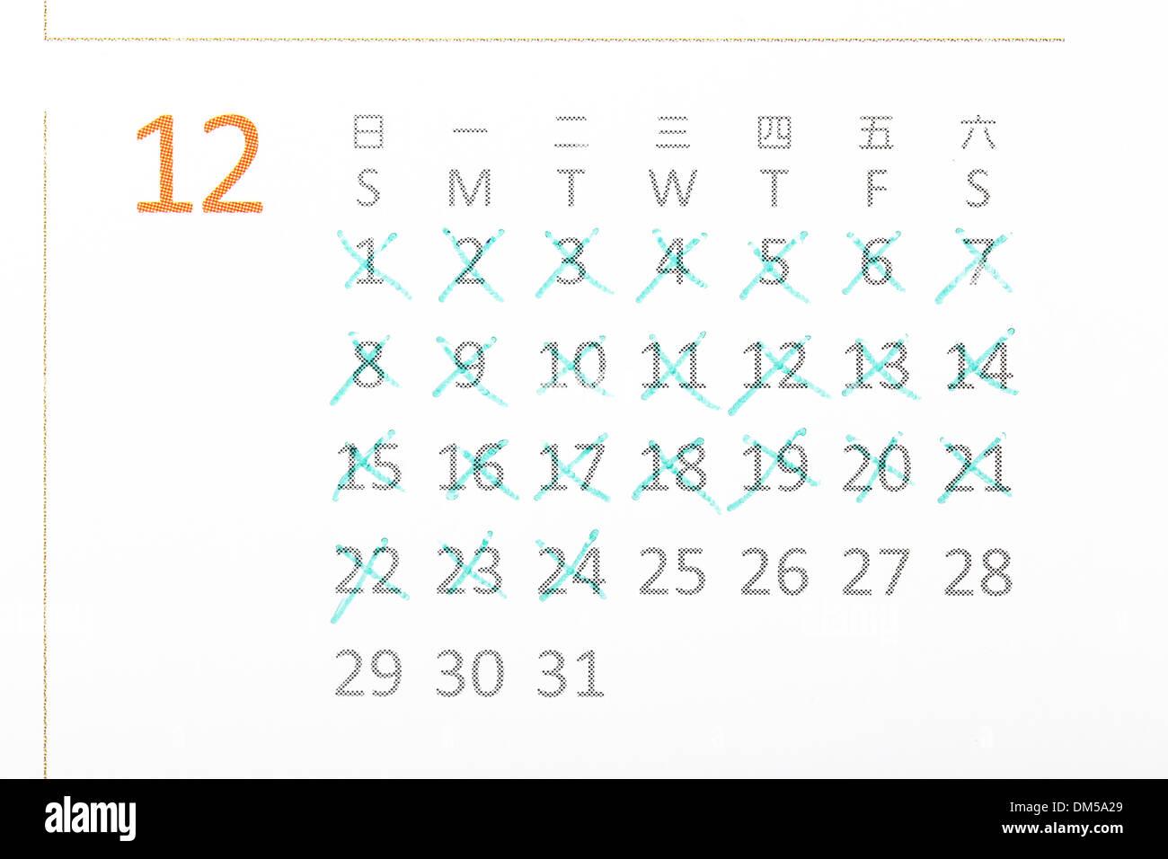 Contando i giorni con un calendario Foto Stock