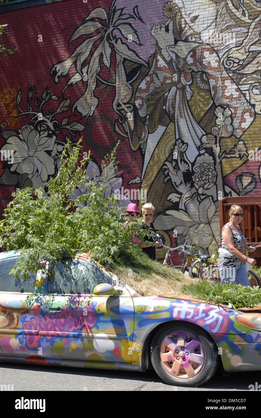 Un giardino piantato in un auto, Kensington market, Toronto Foto Stock