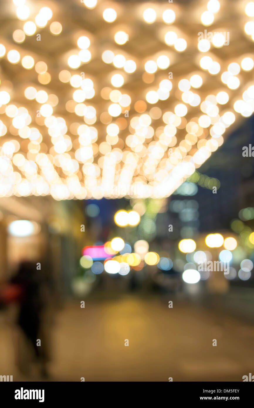 Vecchio e storico teatro tendone soffitto con sfocato defocalizzata Bokeh spie lampeggianti su Broadway Portland Oregon Downtown Foto Stock