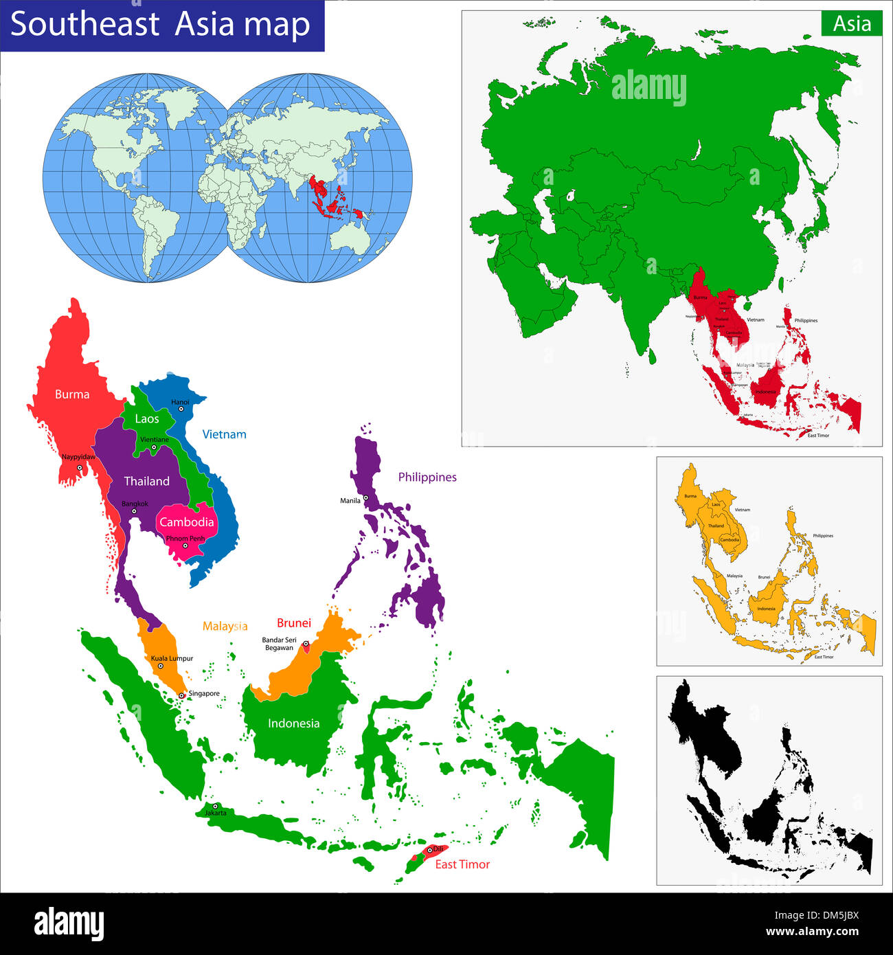 Asia sudorientale mappa Foto Stock
