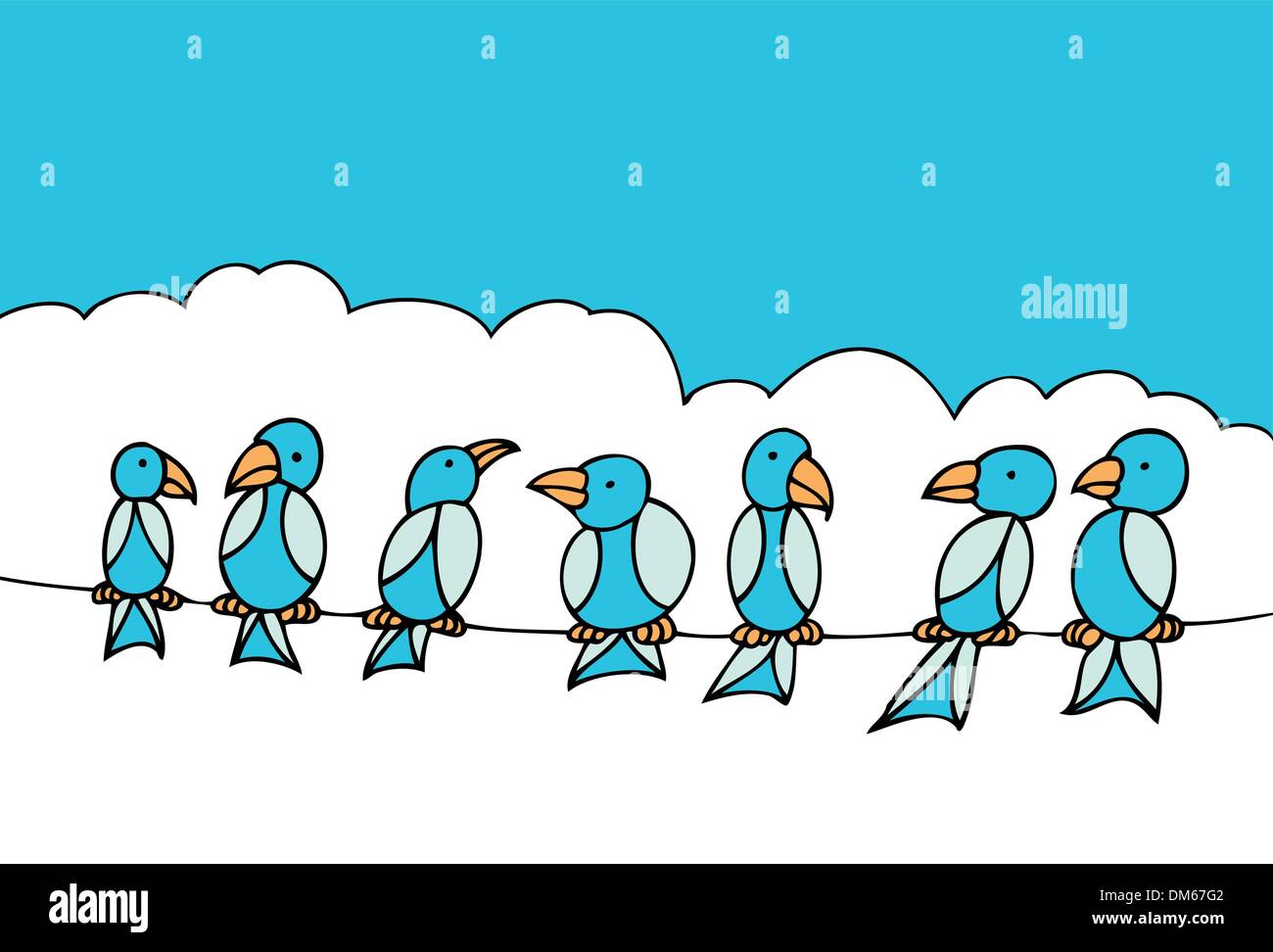 Disegno della linea cartoon un uccello sul ramo di albero in bianco e nero - illustrazione vettoriale Immagine e Vettoriale