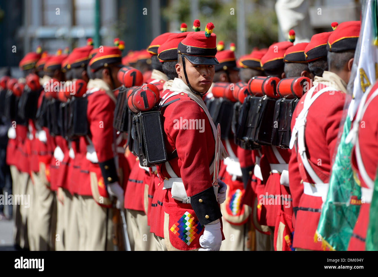 Guardia Presidenziale in divisa storica su Plaza Murillo square, La Paz, Bolivia Foto Stock