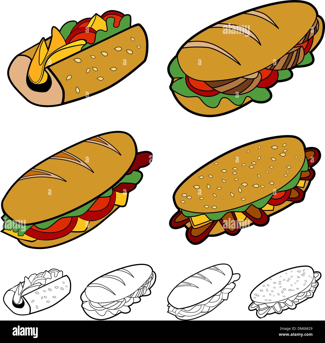 Cartoon insieme a sandwich Illustrazione Vettoriale