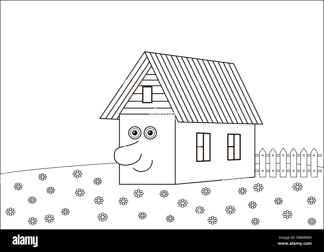 La casa con un volto umano, dei contorni Illustrazione Vettoriale