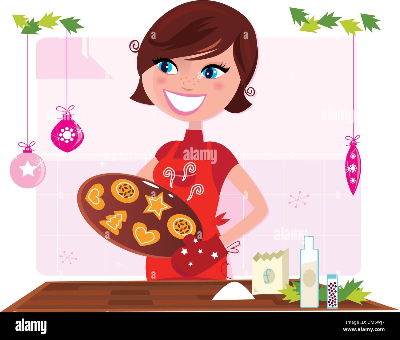 Madre di cottura la preparazione di biscotti di Natale in cucina Illustrazione Vettoriale