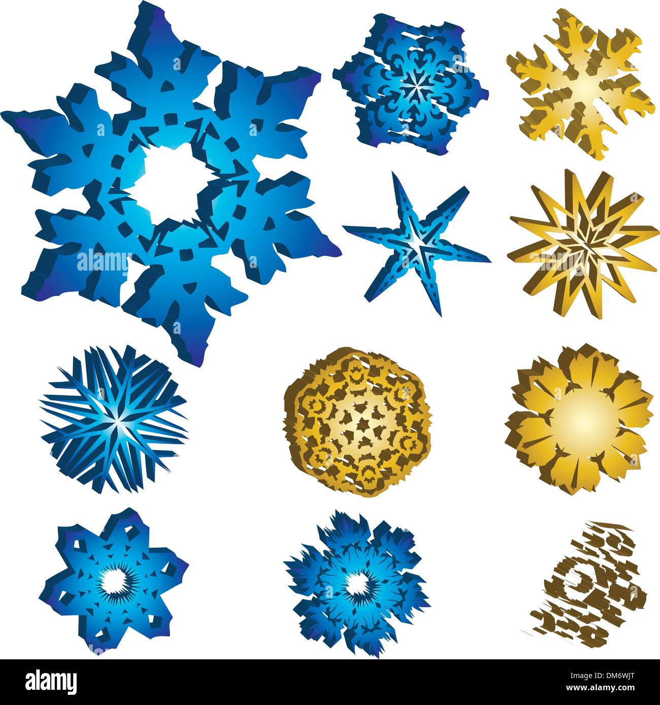 Set di 11 3D i fiocchi di neve Illustrazione Vettoriale