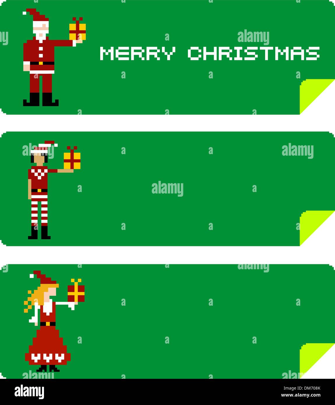 Etichette di Natale con caratteri di pixel Illustrazione Vettoriale