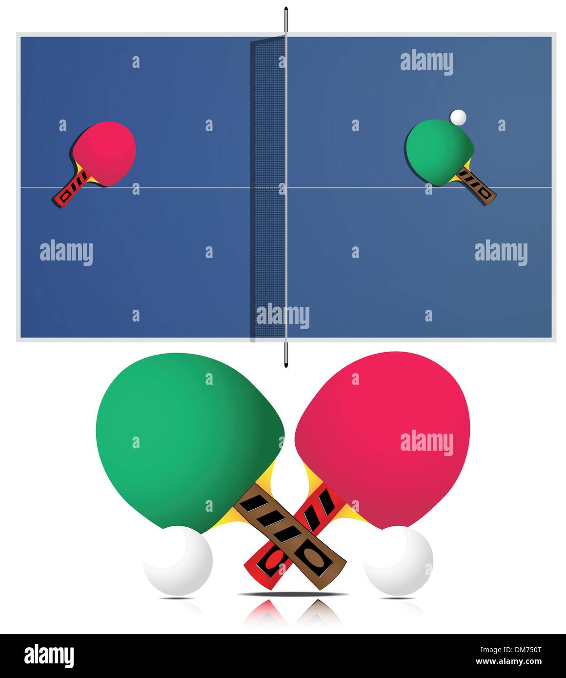 Tavolo da ping pong e racchette Illustrazione Vettoriale