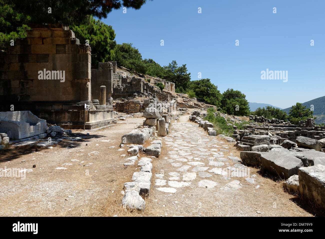 Vista generale della necropoli di Est all'antica città Lycian di Arykanda, nella provincia di Antalya del sud della Turchia. Foto Stock