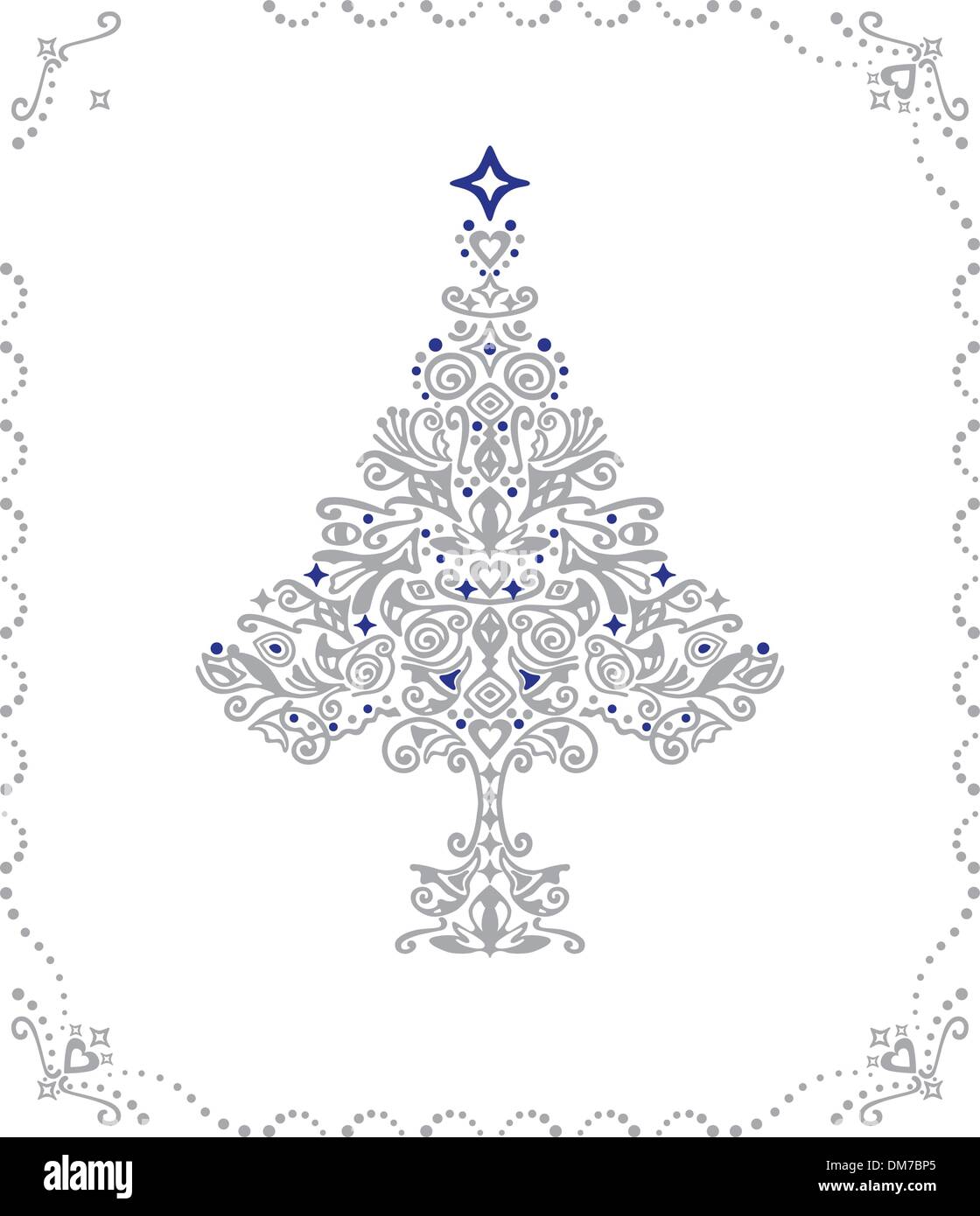 Argento dettagliata albero di Natale ornamento in un frame Illustrazione Vettoriale