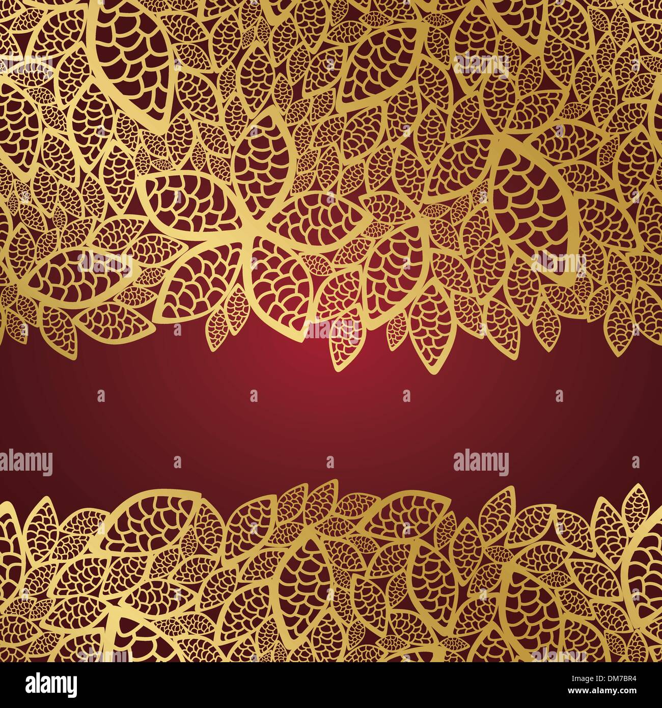 Golden Leaf lace su sfondo rosso Illustrazione Vettoriale