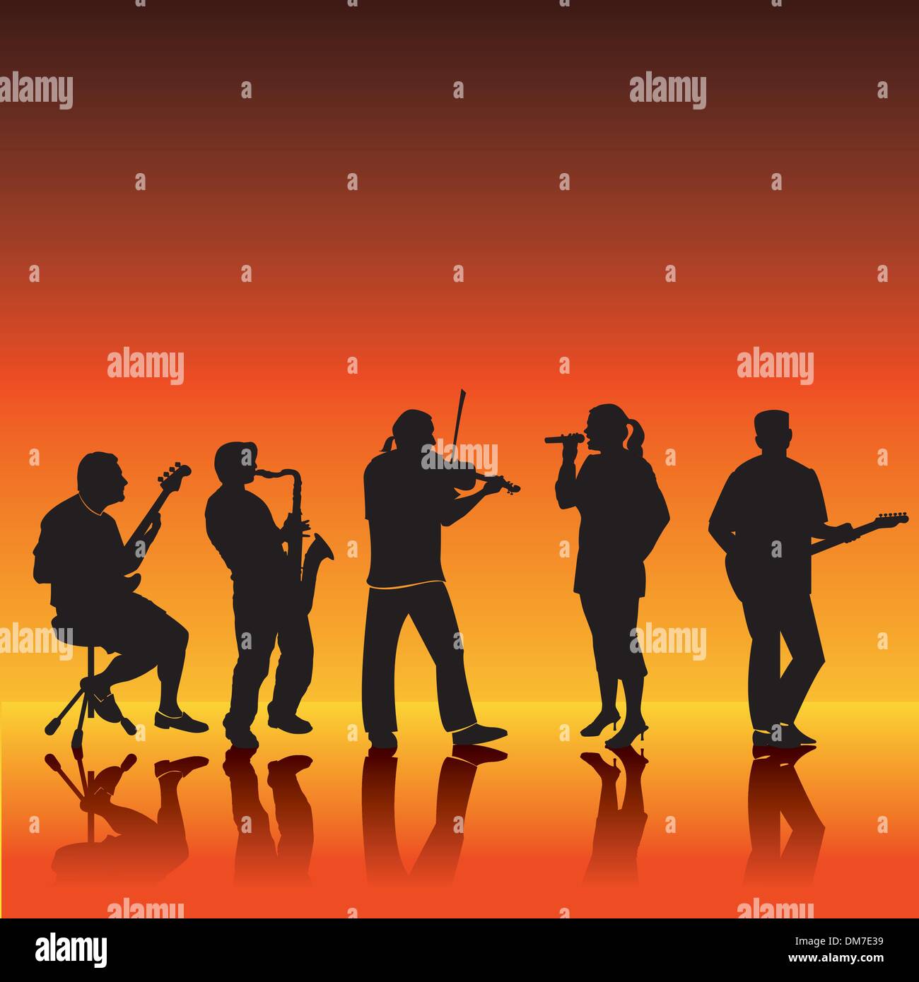 Vettore sagome di cinque musicisti in una band Illustrazione Vettoriale