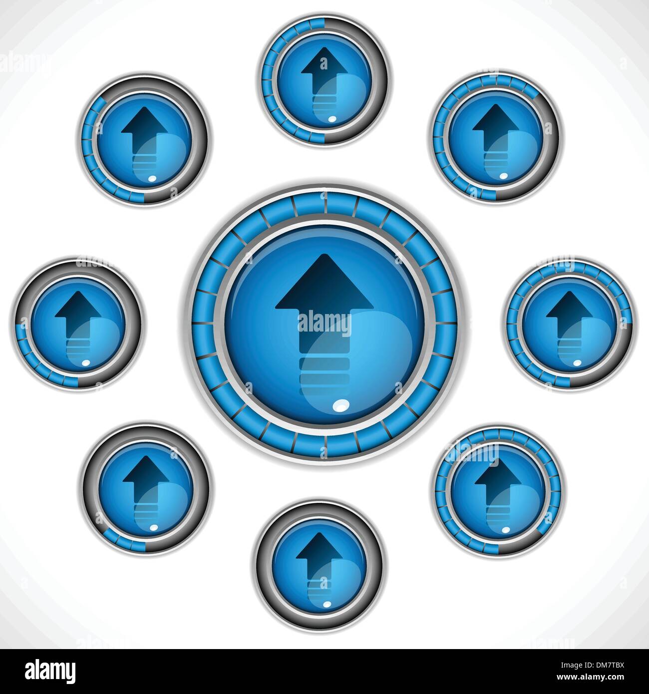 Scaricare caricare lucido pulsante blu con barre Illustrazione Vettoriale