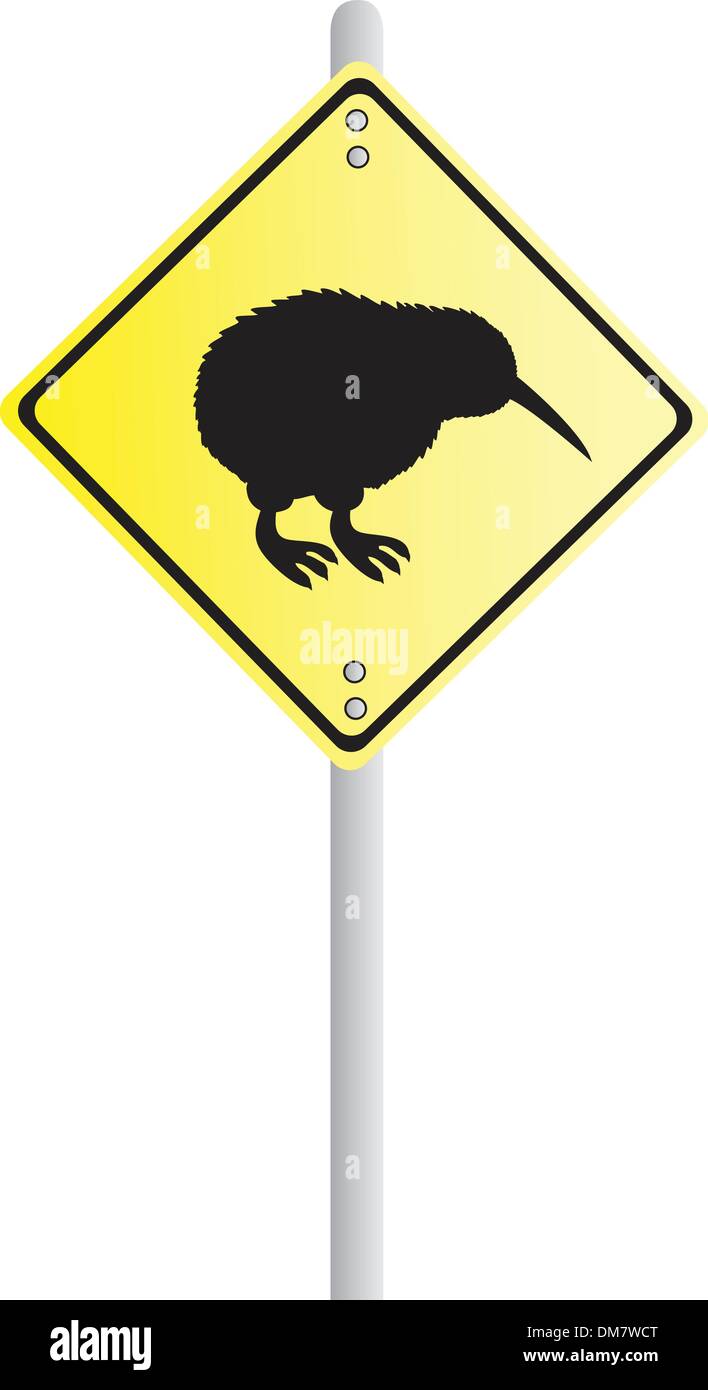 Kiwi attraversando cartello stradale Illustrazione Vettoriale