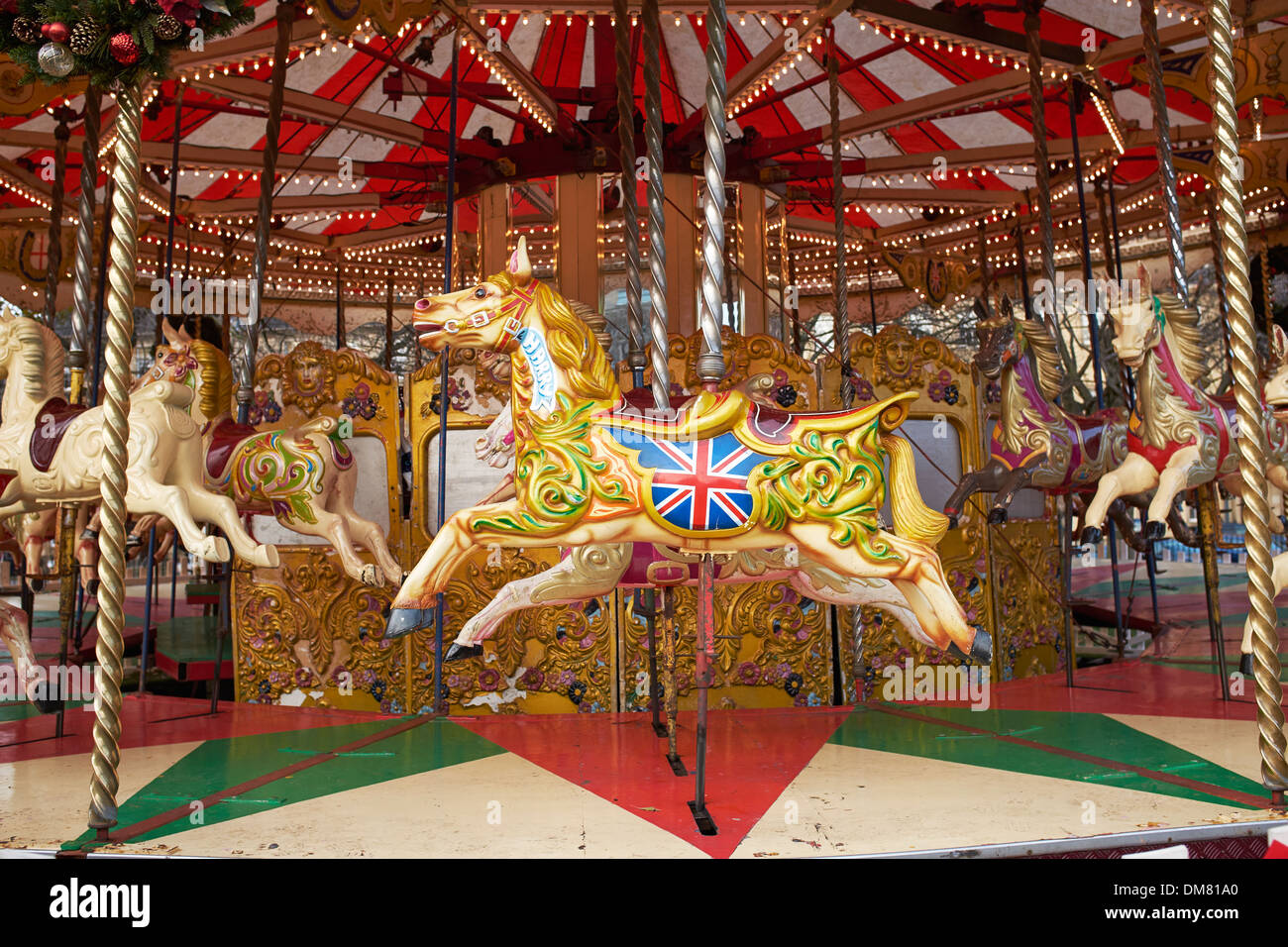 Un cavallo su un Merry Go Round Foto Stock