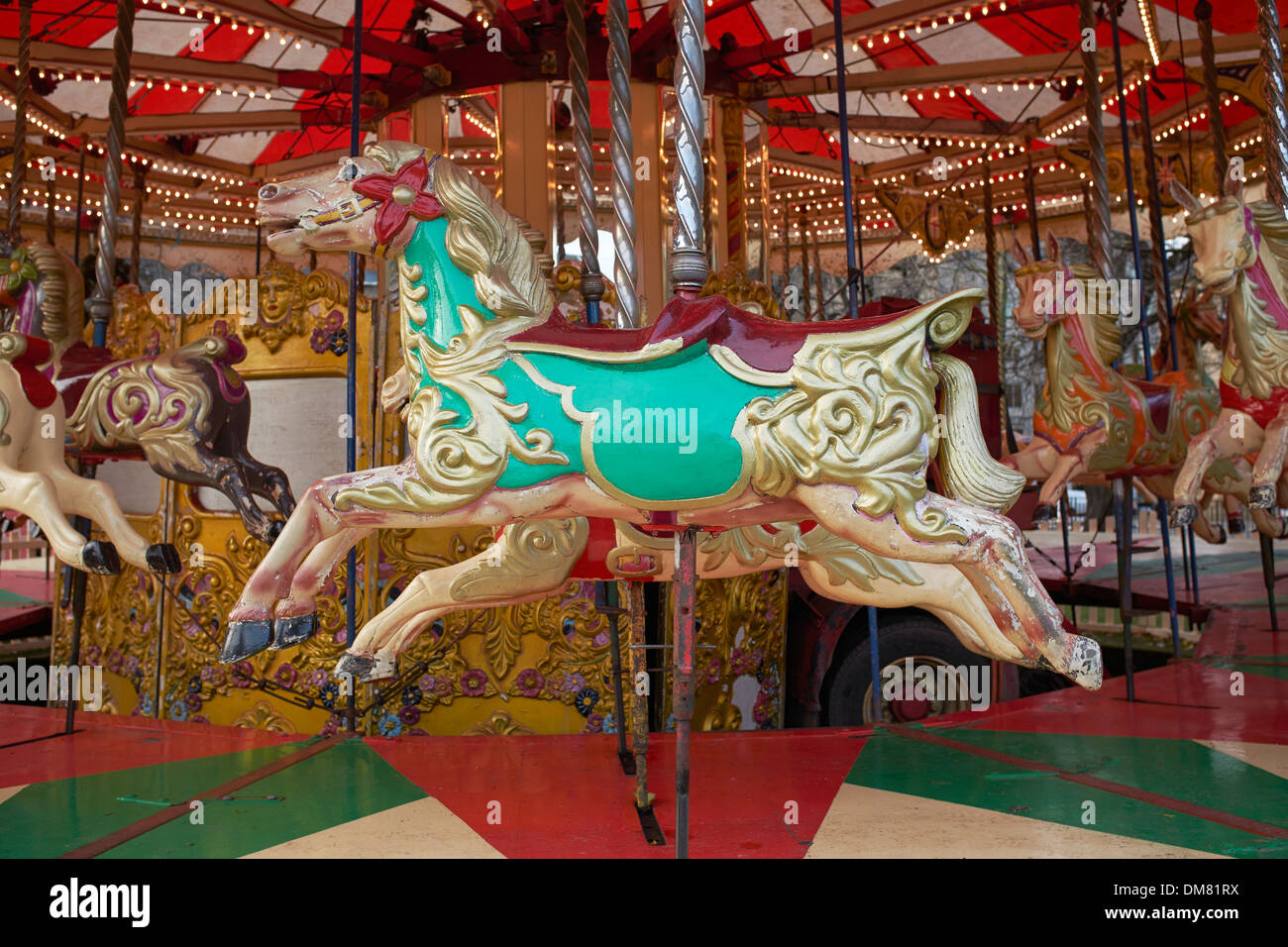 Un cavallo su un Merry Go Round Foto Stock