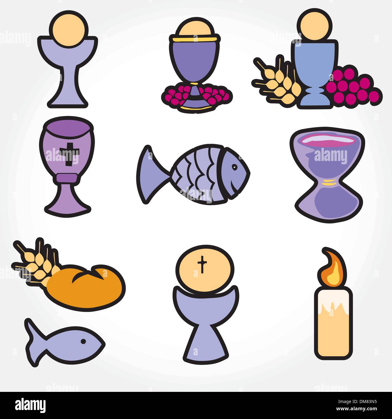 Set di illustrazione di una comunione cristiana tradizionale simboli Illustrazione Vettoriale