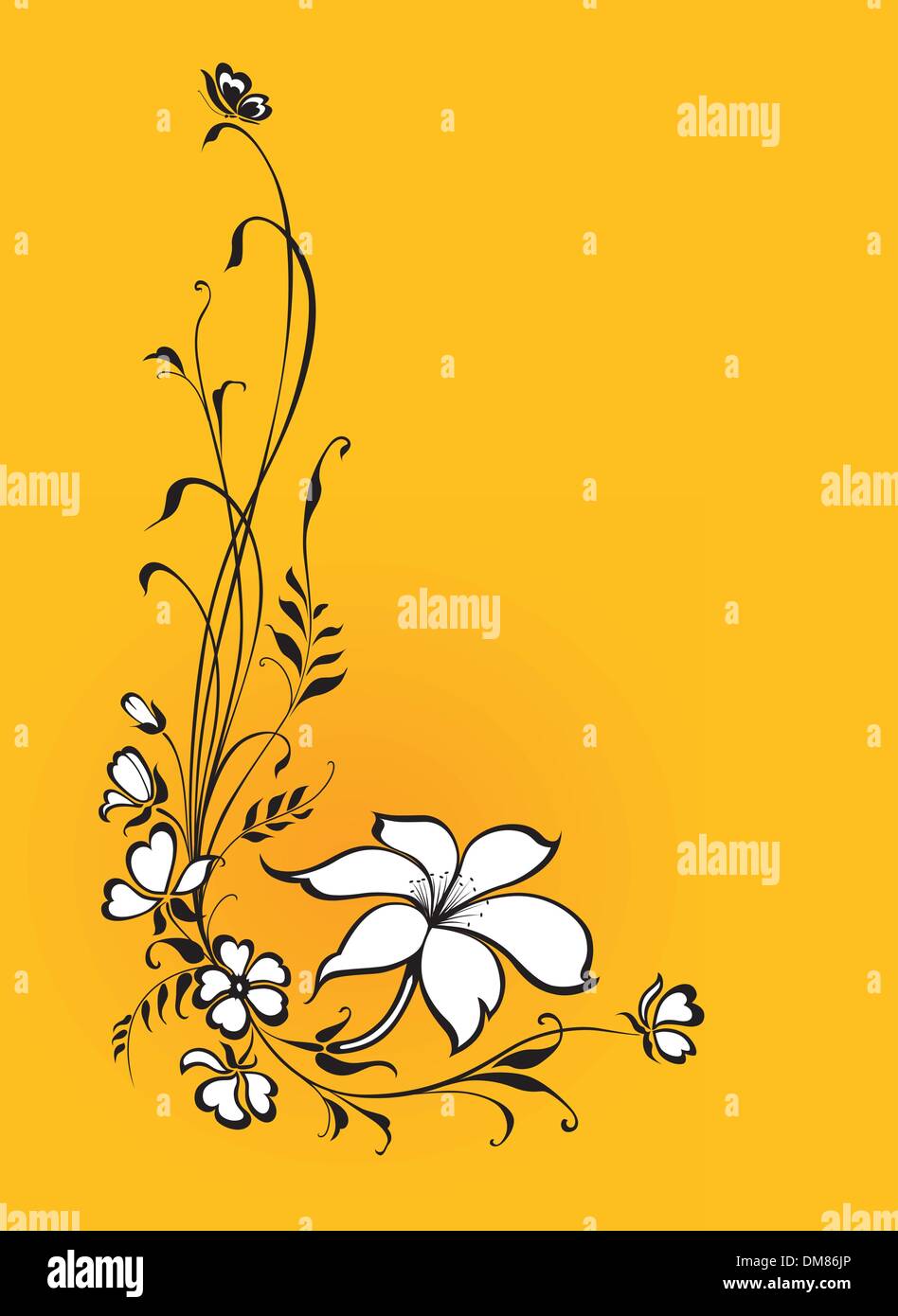Vettore di floral background con fiore di giglio e butterfly Illustrazione Vettoriale