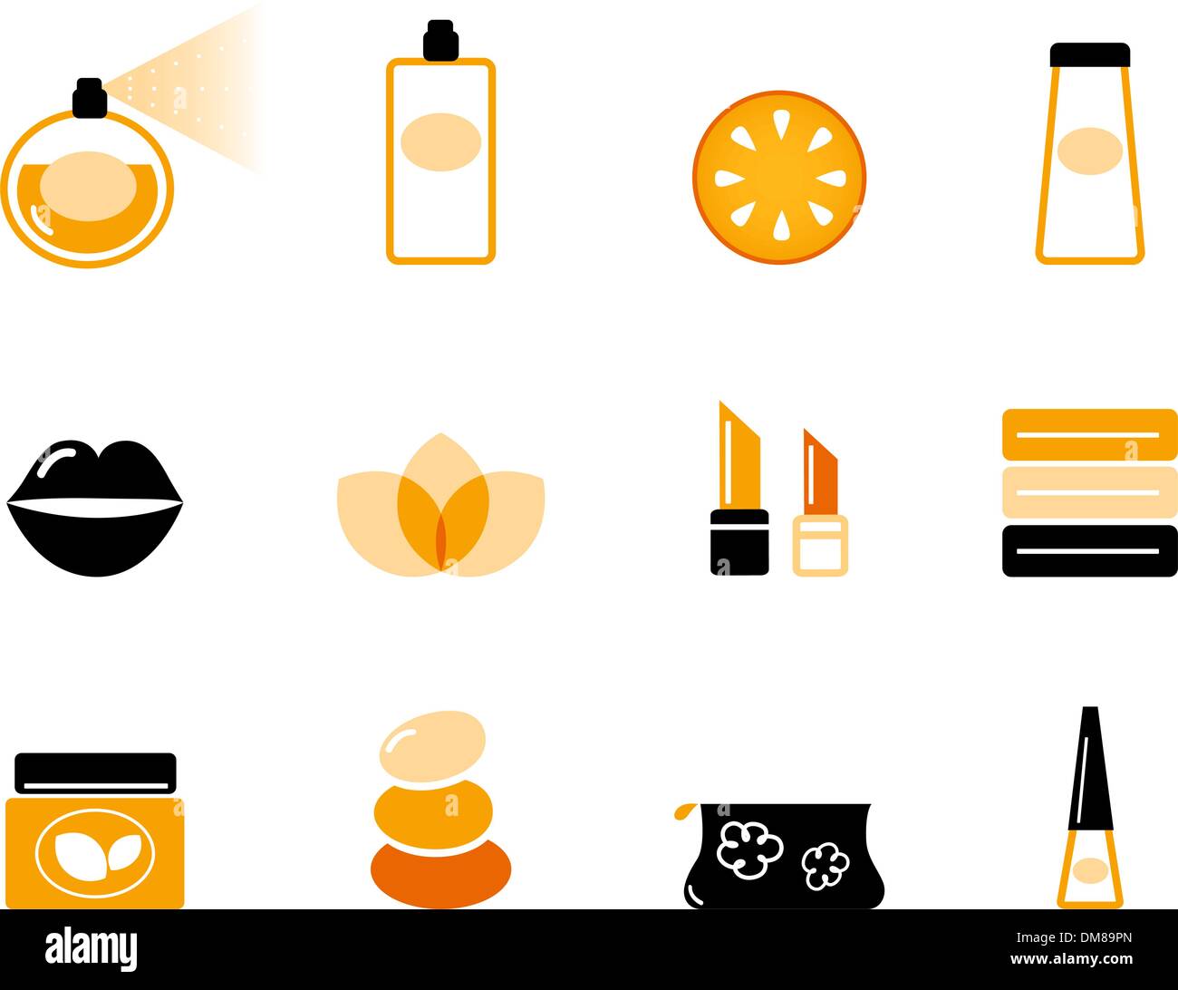 Cosmetici di lusso e benessere icon set ( arancione e nero ) Illustrazione Vettoriale
