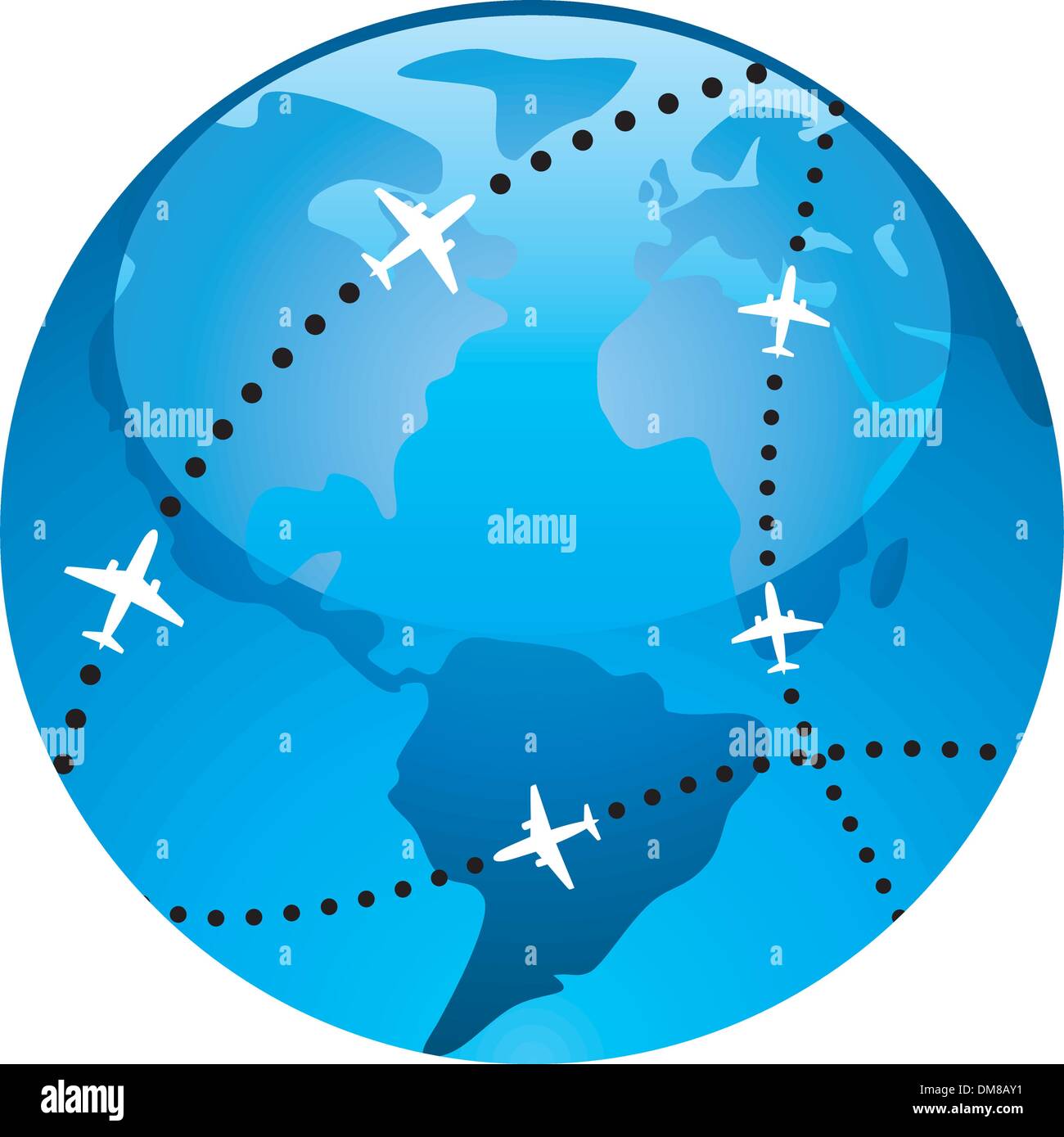 Volo in aeroplano percorsi oltre il globo terrestre Illustrazione Vettoriale