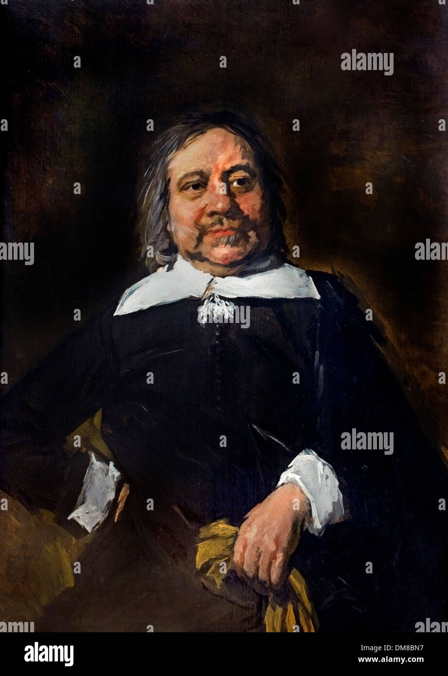 Ritratto uomo con una punta di collare supportato nell'anca sulla mano destra e guanti Frans Hals olandese Paesi Bassi ( Golden Age ) Foto Stock