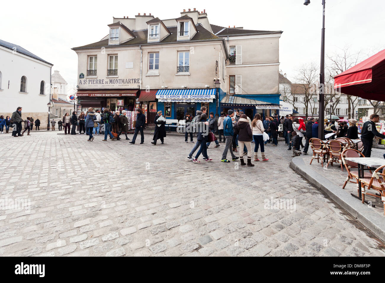 Place du Tertre e Rue Norvins a Montmartre, Parigi Foto Stock