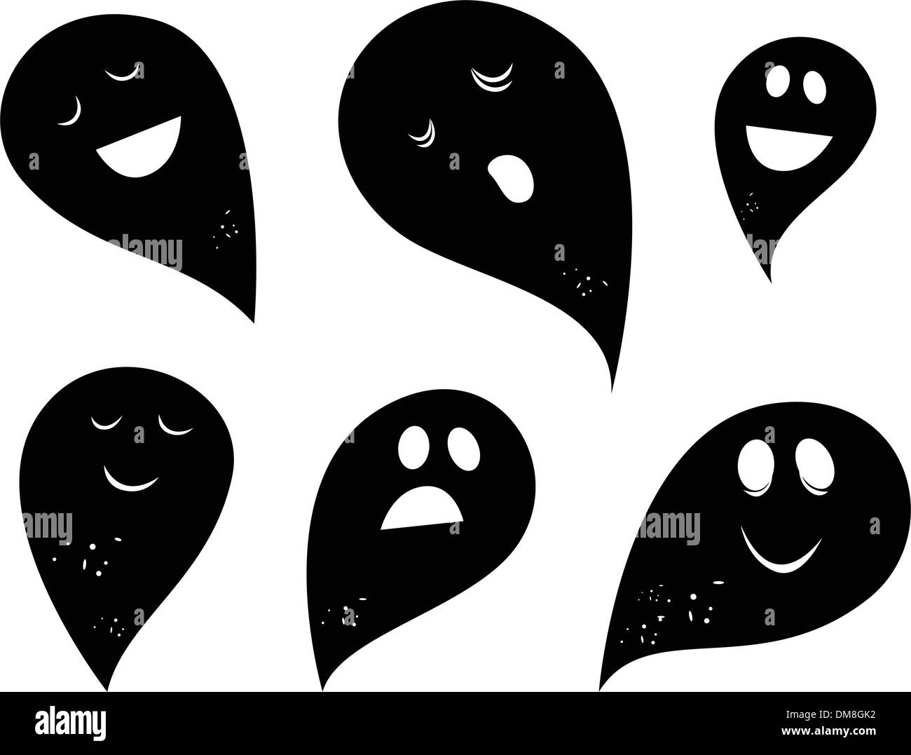 Black Ghost sagome isolati su sfondo bianco Illustrazione Vettoriale