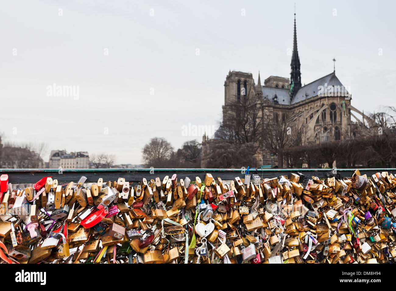 Pont de l Archeveche con amore i lucchetti a Parigi Foto Stock