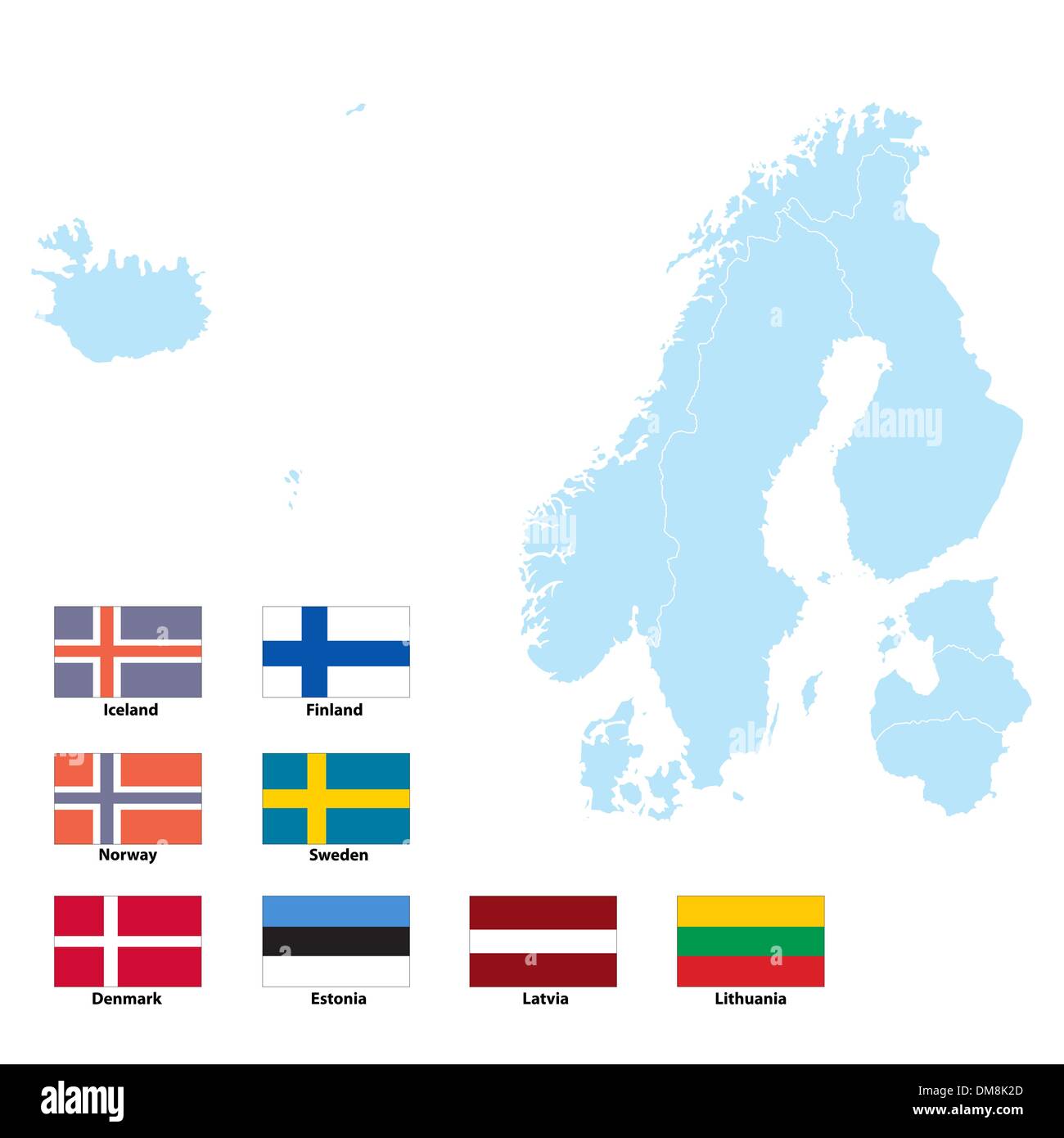 Mappa e bandiere del Nord Europa Illustrazione Vettoriale