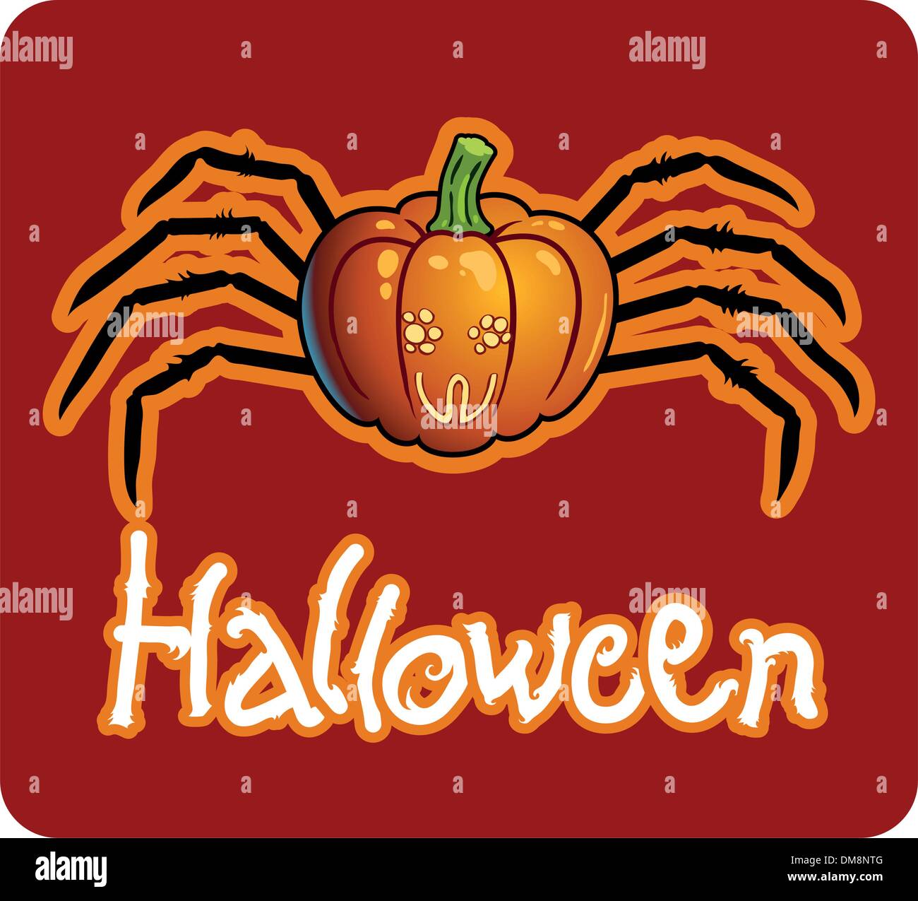 Halloween del disegno - una testa di zucca con spider per le gambe Illustrazione Vettoriale
