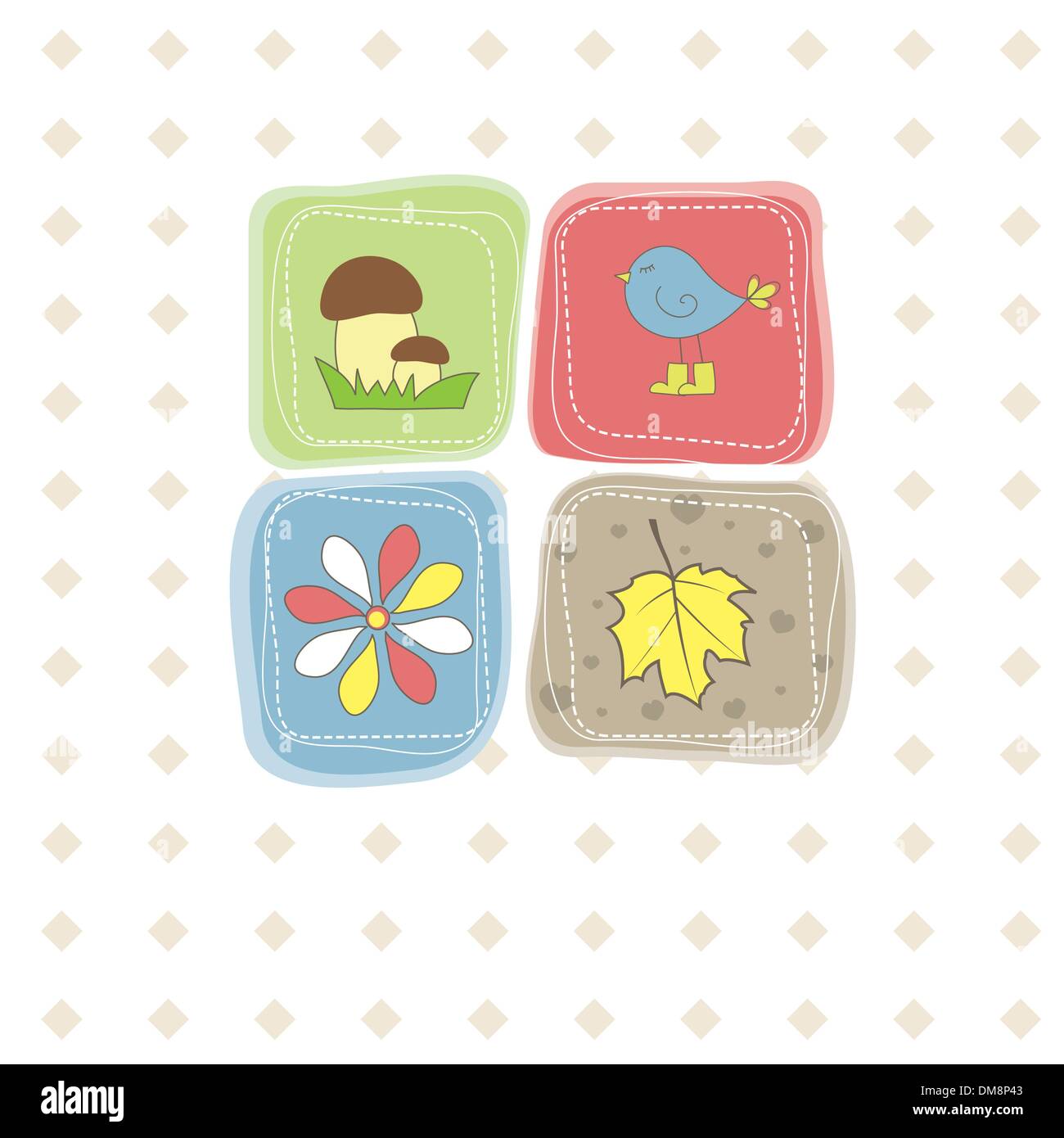 Bird, fiore,foglie,fungo . Illustrazione Vettoriale Illustrazione Vettoriale