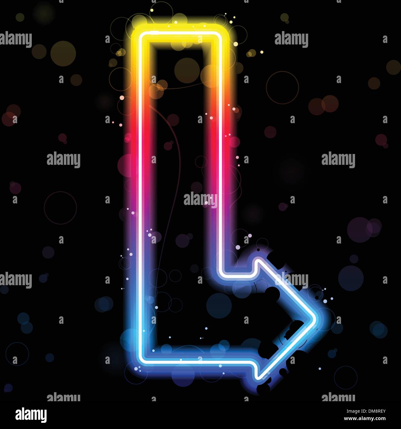 Freccia al neon sui colori Arcobaleno con bagliori. Illustrazione Vettoriale