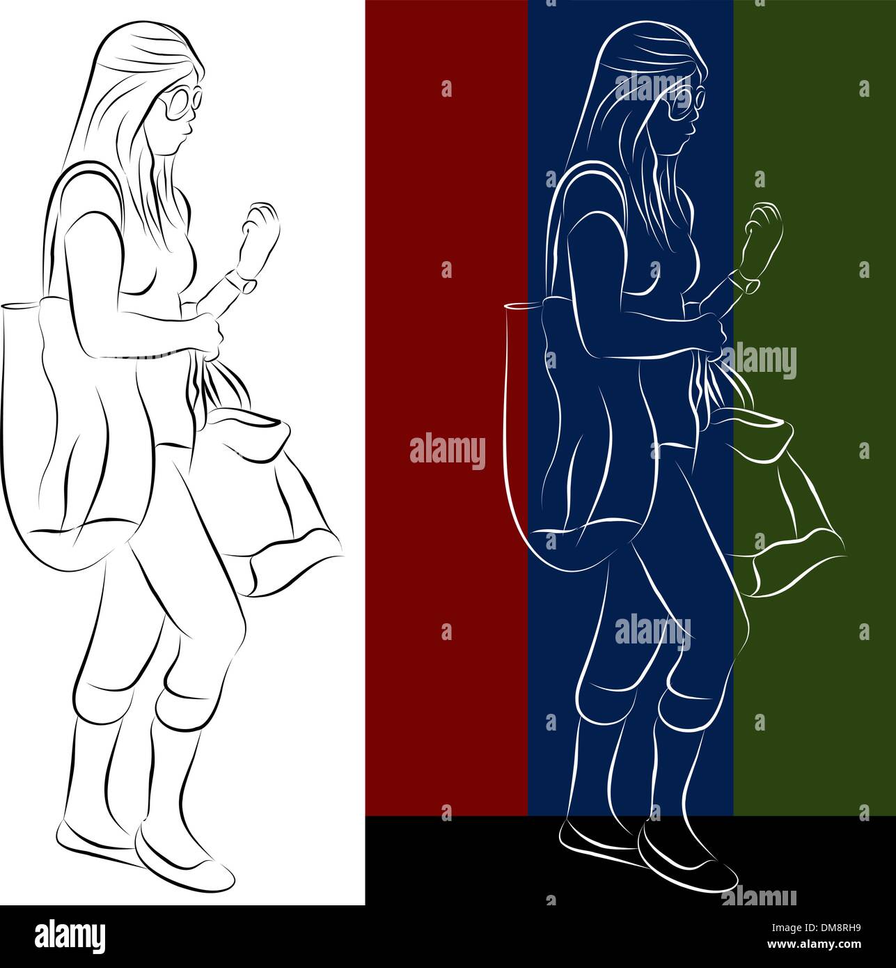 Shopping ragazza Disegno della linea Illustrazione Vettoriale