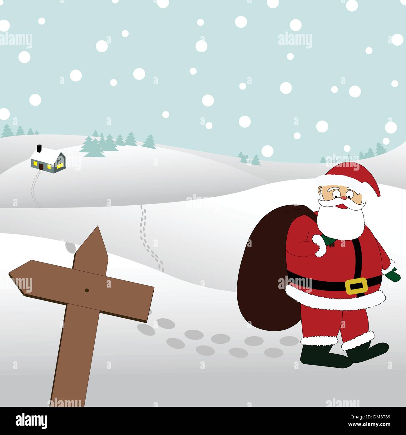 Santa è una camminata a piedi attraverso la neve Illustrazione Vettoriale