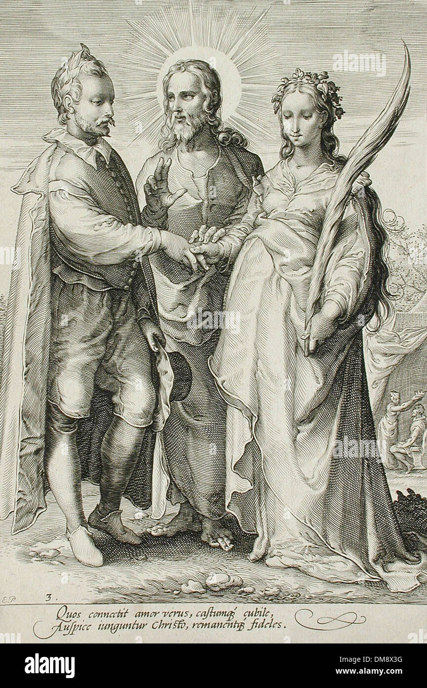 Questa opera d'arte, intitolata "The Christian Marriage", fa parte di una vasta collezione presso il Los Angeles County Museum of Art (LACMA). Rappresenta temi storici legati al matrimonio e alle tradizioni religiose, riflettendo influenze artistiche di vari periodi e culture. Foto Stock