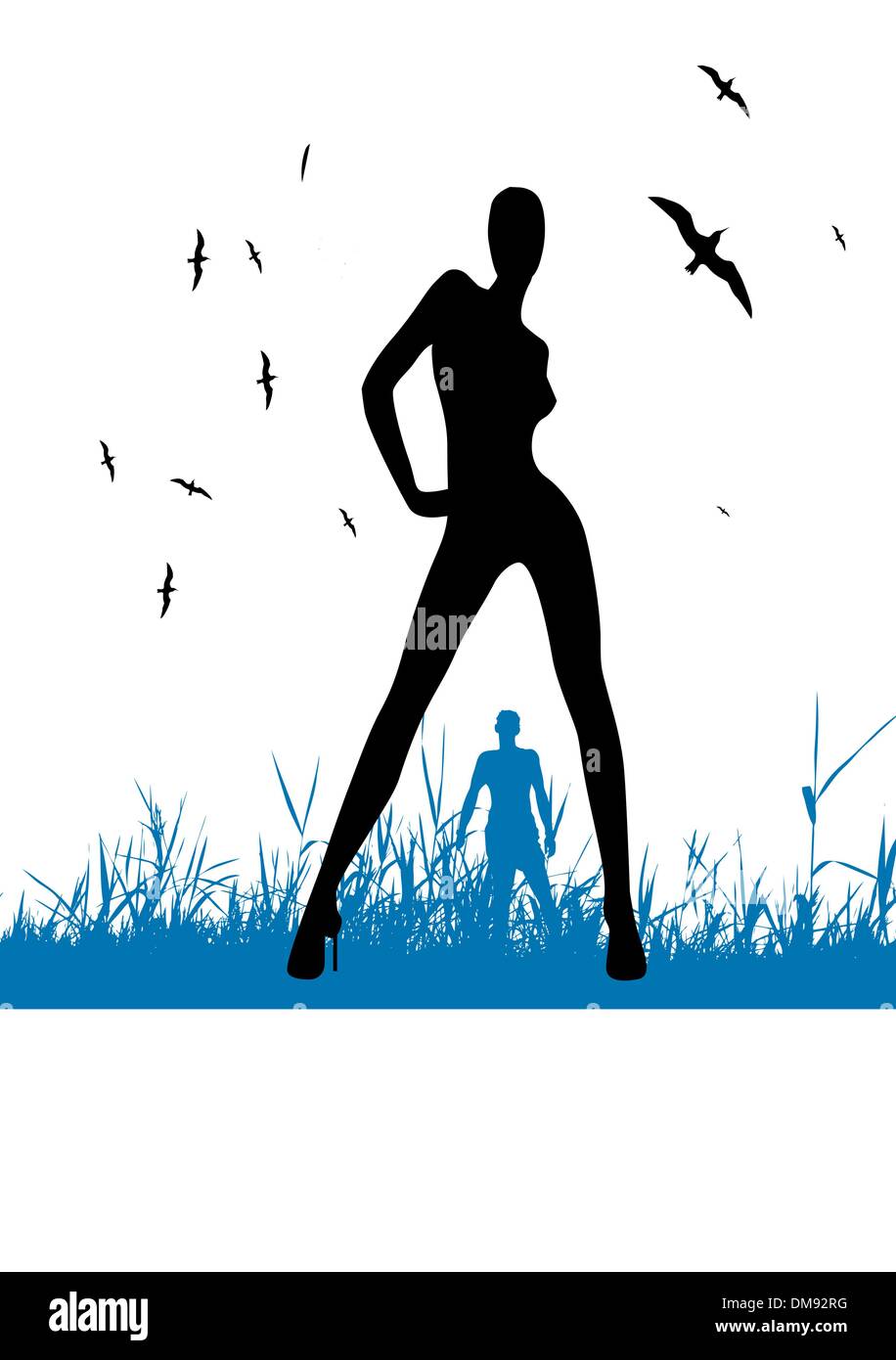 Pretty Woman silhouette sulla natura che l uomo sullo sfondo Illustrazione Vettoriale