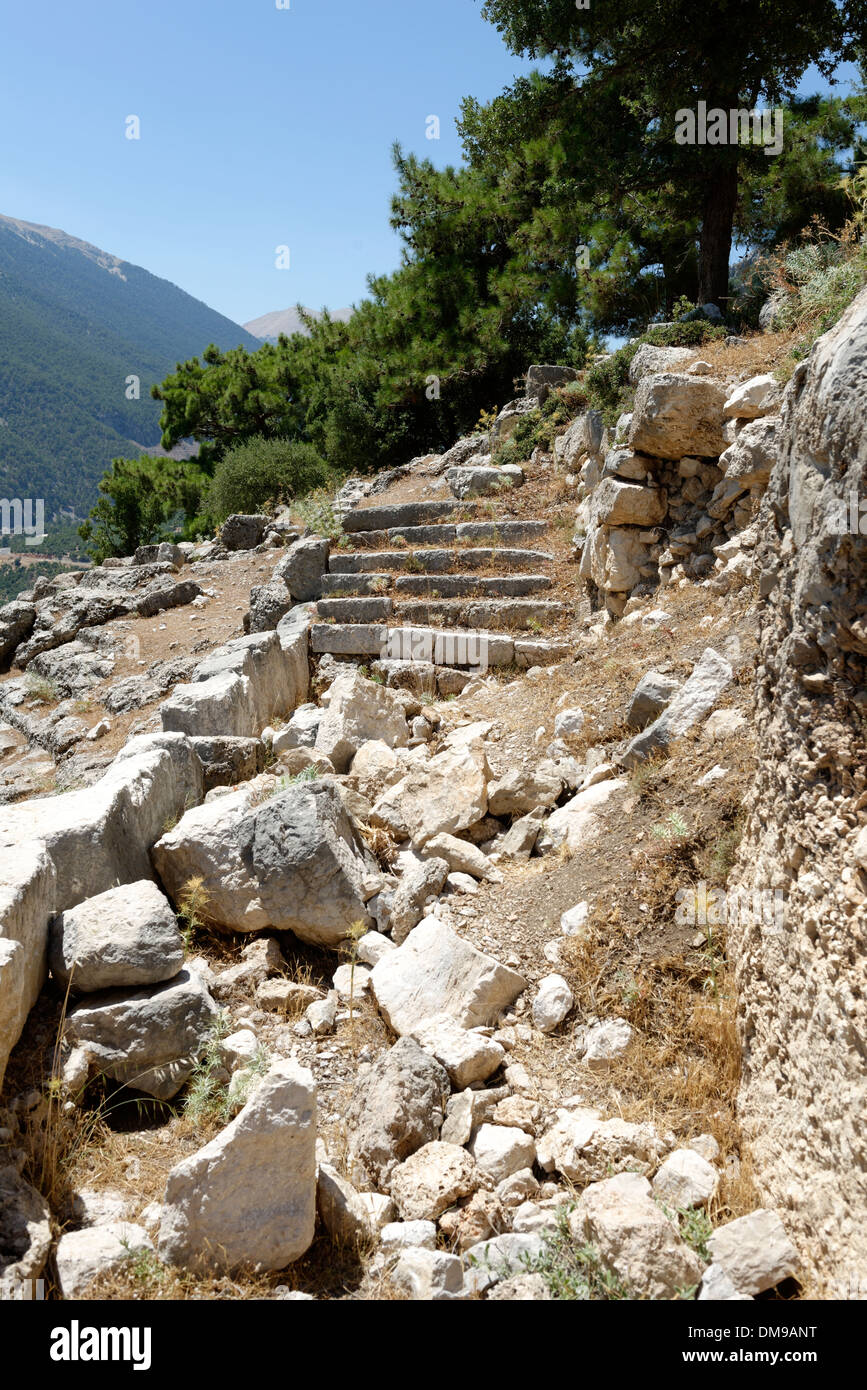 Rock cut scale che erano originariamente parte di età ellenistica Bouleuterion a Arykanda, nella Turchia meridionale. Foto Stock