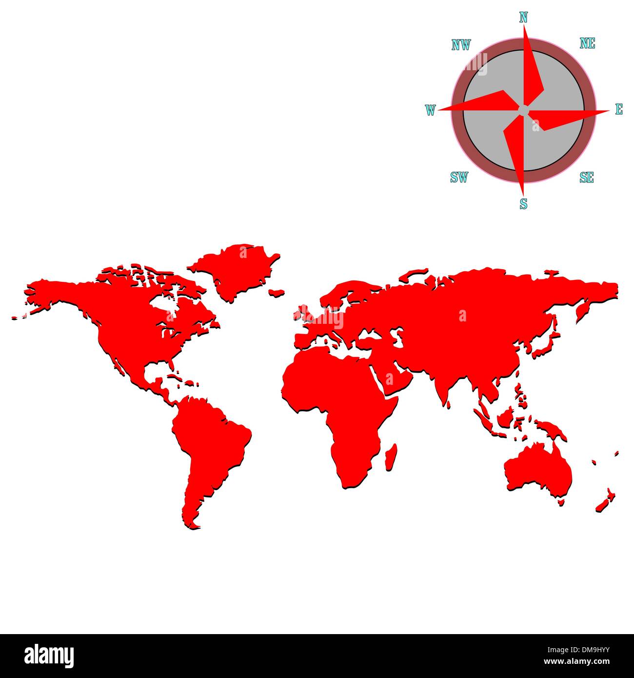 Red mappa mondiale con rosa dei venti Illustrazione Vettoriale