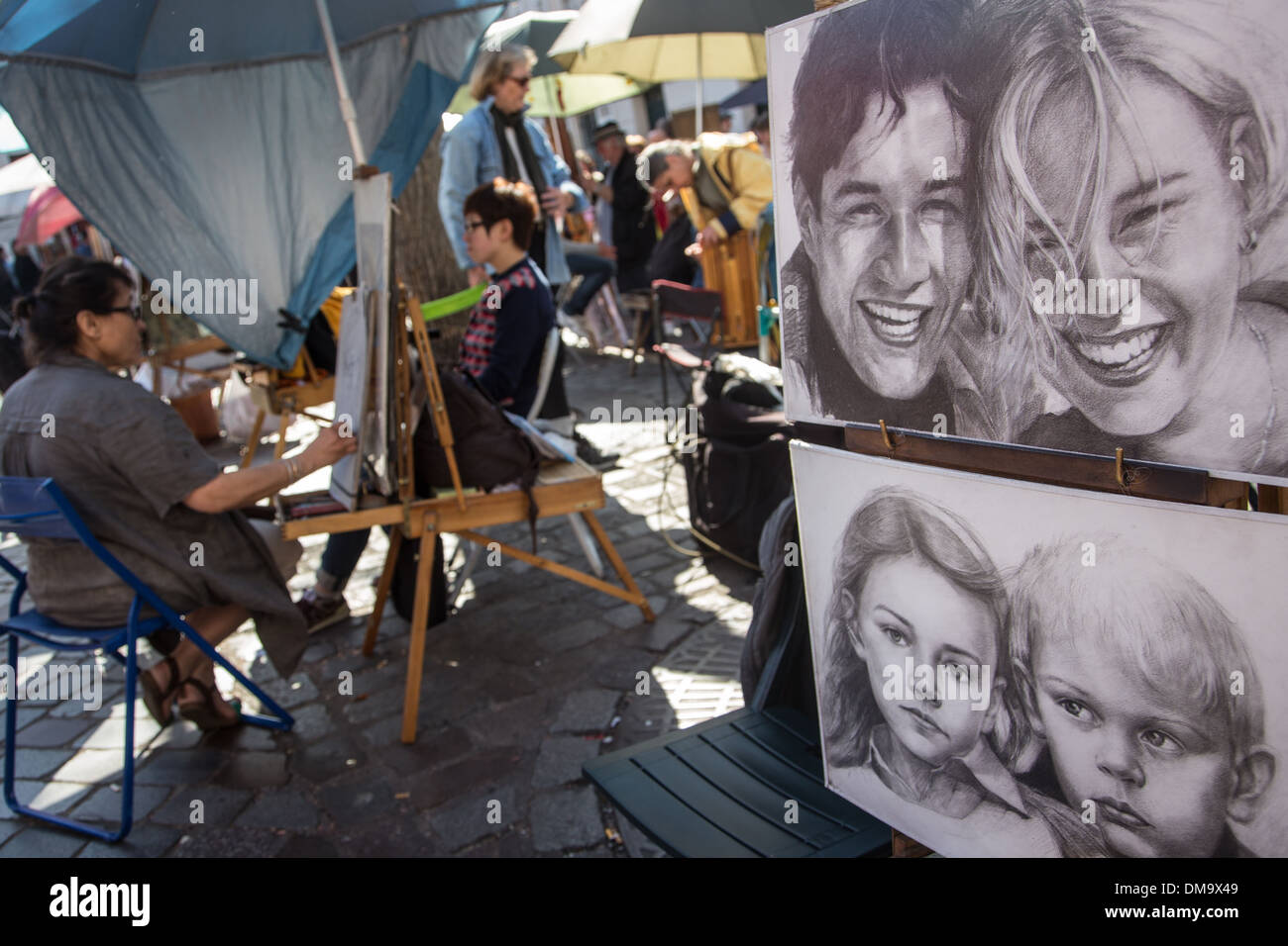 Pittori, cassetti e macchiettisti, Place du Tertre, BUTTE MONTMARTRE, 18esimo arrondissement, Parigi, Francia Foto Stock