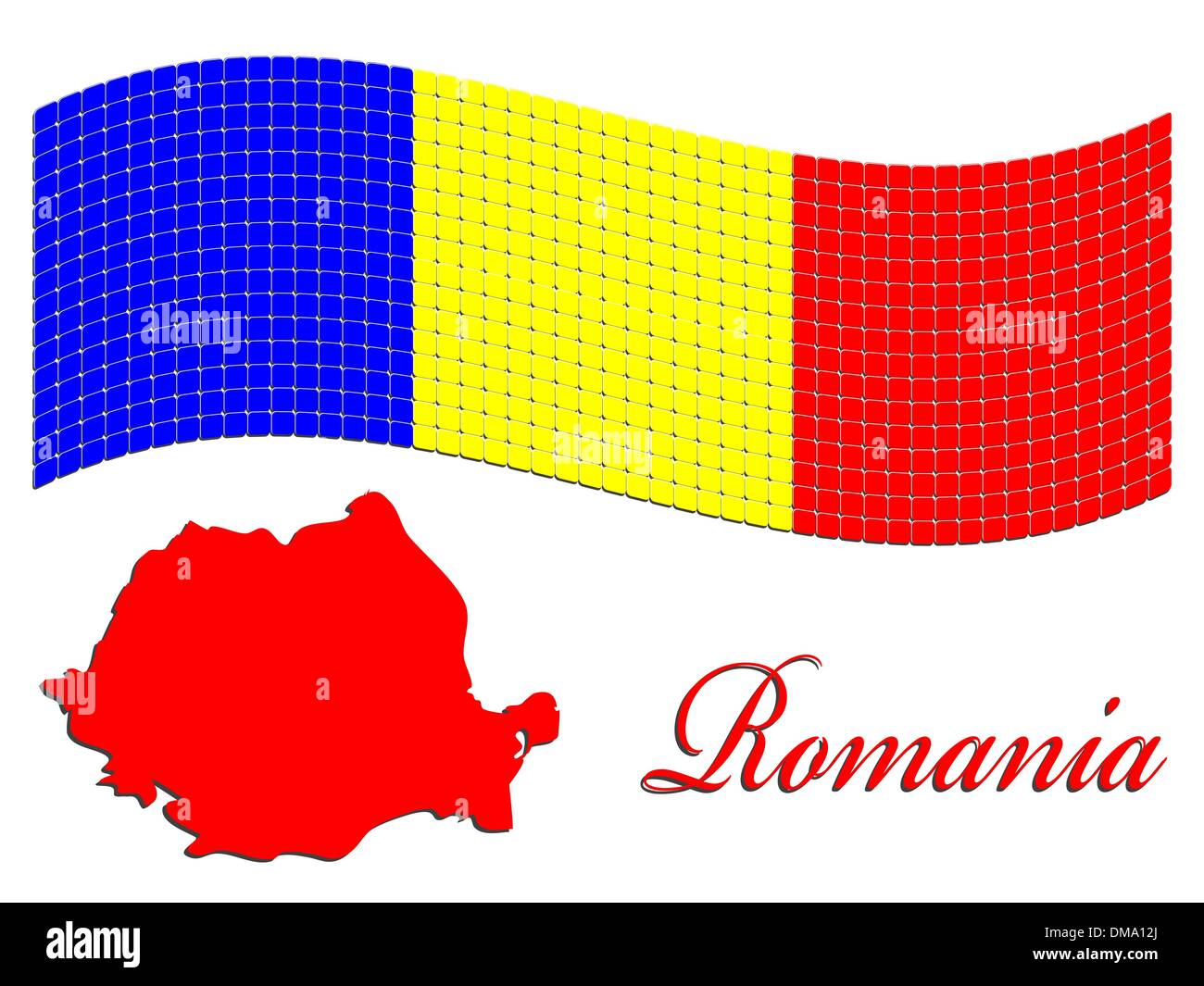 Bandiera rumena e mappa contro white Illustrazione Vettoriale