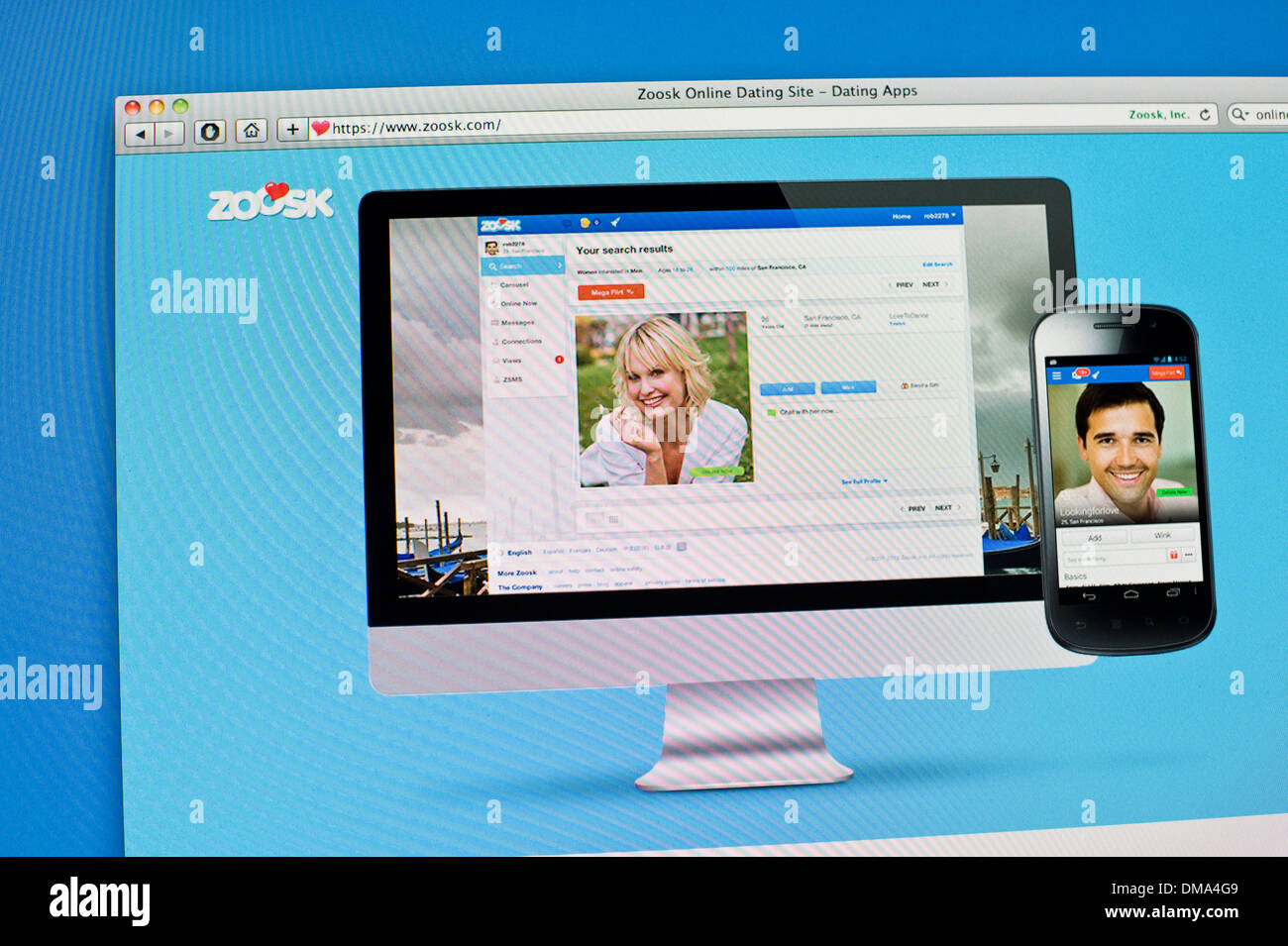 Zoosk online dating website Foto Stock