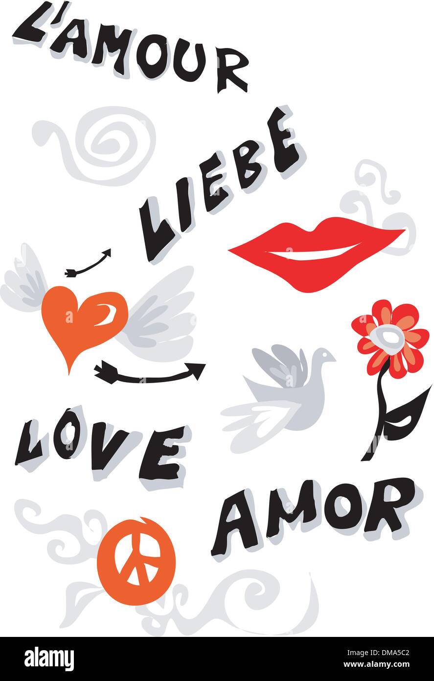Amore poster di icone Illustrazione Vettoriale