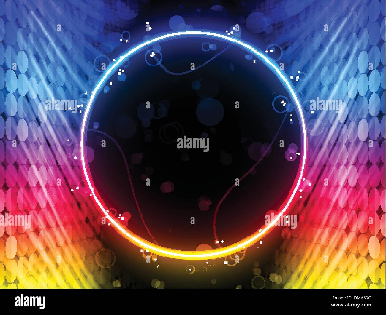 Discoteca cerchio astratto casella su sfondo nero Illustrazione Vettoriale
