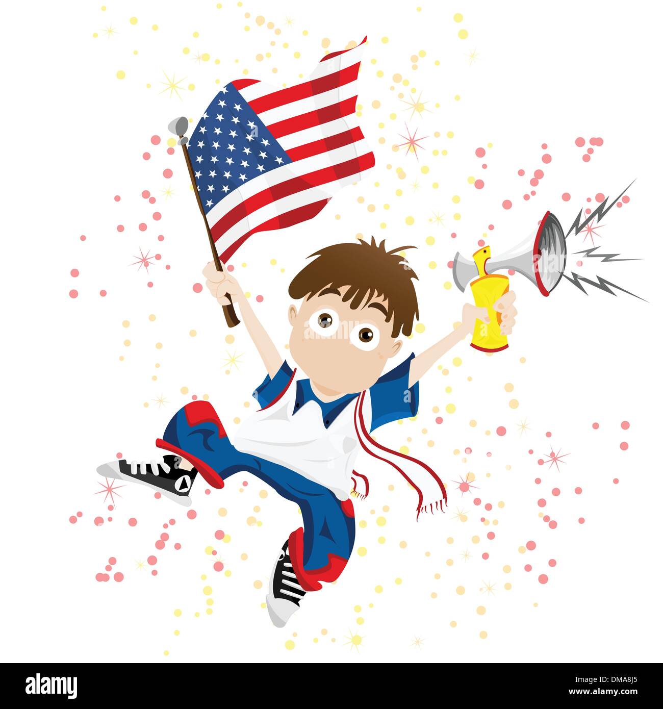 Stati Uniti d'America Sport ventola con bandiera e avvisatore acustico Illustrazione Vettoriale