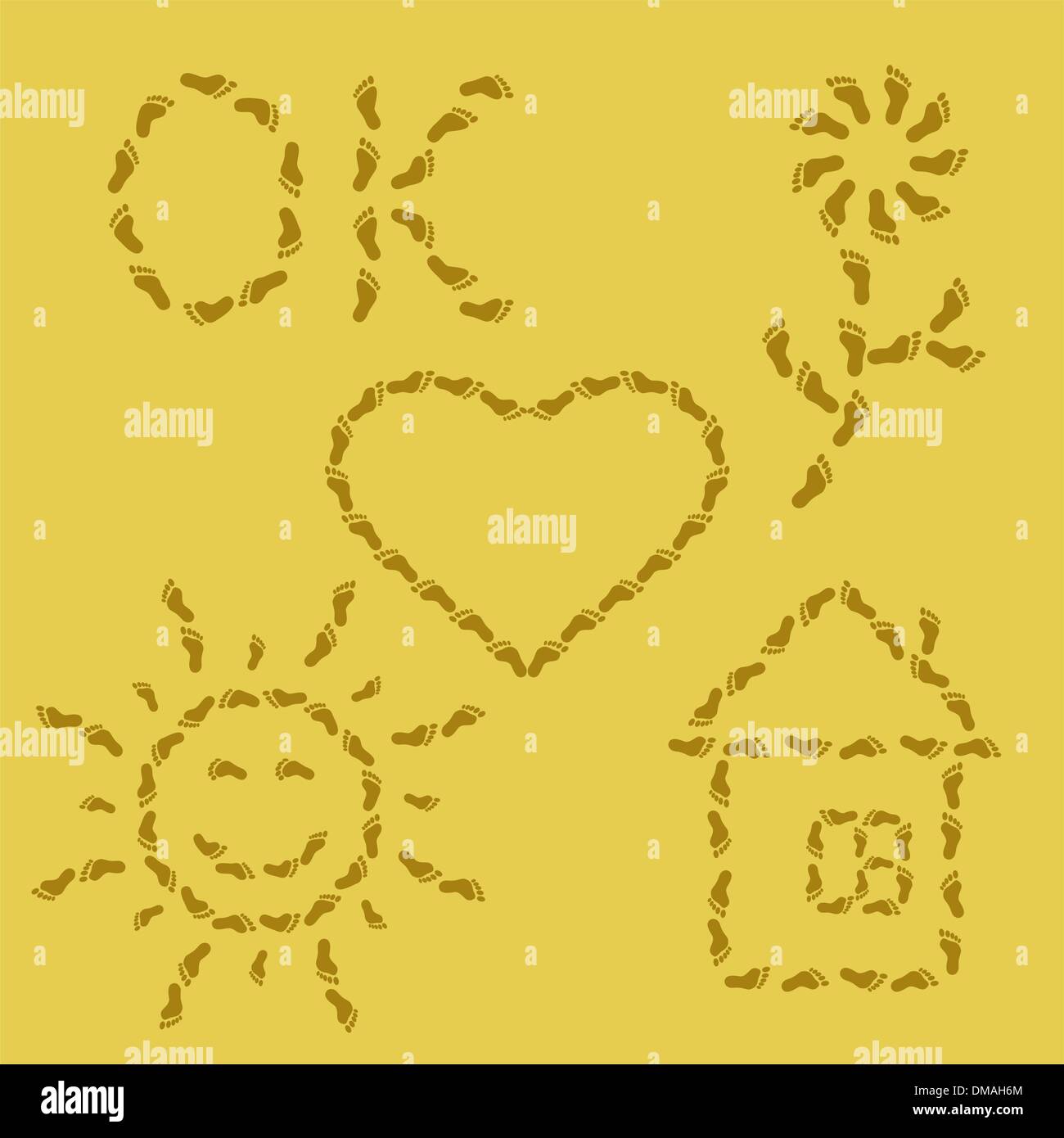 Simboli da tracce sulla sabbia Illustrazione Vettoriale