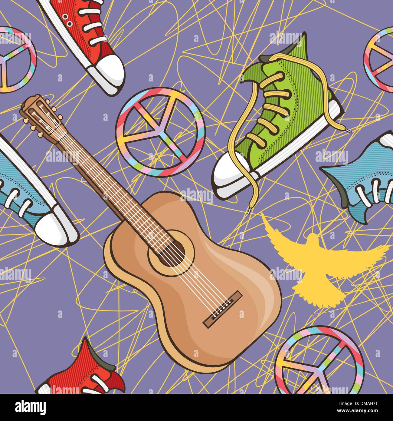 Hippie seamless sfondo vettoriale Illustrazione Vettoriale